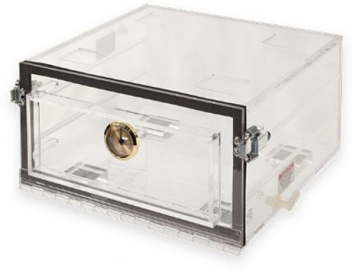 Plas Labs 860 Desiccator, Clear "Jeweled” Acrylic (12"x12"x6") w/ 2 Shelves