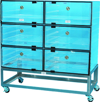 Plas Labs 860 Desiccator, Clear "6 Chamber" (48"x24"x50") w/ 12 Shelves