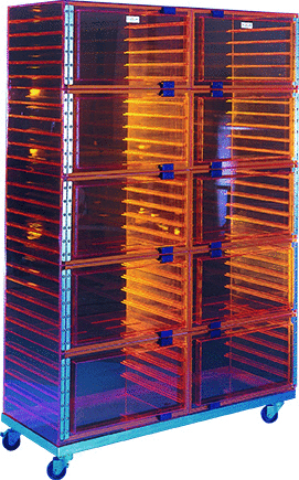 Plas Labs 860 Desiccator, Amber "10 Chamber" (48"x24"x66") w/ 20 Shelves