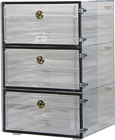 Plas Labs 860 Desiccator, Clear "3 Chamber" (18"x18"x27") w/ 6 Shelves