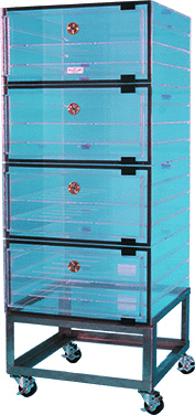 Plas Labs 860 Desiccator, Clear " 4 Chamber" (24"x24"x60") w/ 8 Shelves